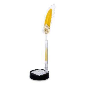 Orchid Metal Feather Art Quill Pen with pen holder Gift Set With Leafneck and Yellow Feather  Silver