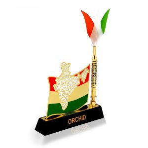 Orchid Tri Color Quill Pen Gift Set With India Map Motif Stand