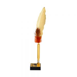 Orchid Golden Goose Feather Pen Gift Set With Goose Stand with Dotted Orange Feather