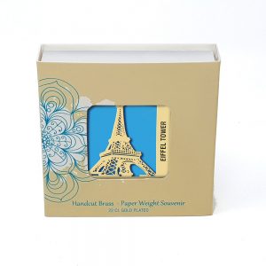Orchid Eiffel Tower  Paper Weight in a Square Shape With Blue Base