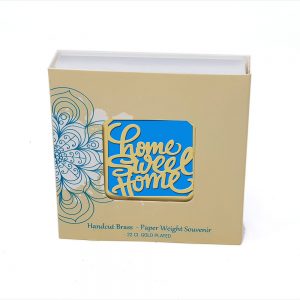 Orchid Home Sweet Home  Paper Weight in a Square Shape With Blue Base
