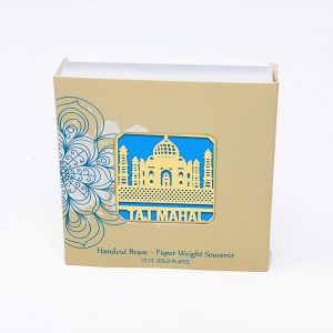 Orchid Taj Mahal  Paper Weight in a Square Shape With Blue Ba