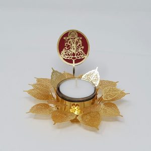 Orchid Art & Craft Nature Basket Tealight Candle Holder Golden Gift Set With The Shape Of Lakshmi